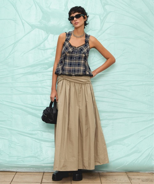 Plaid Halter Peplum Sheer Tops/チェックホルターペプラム