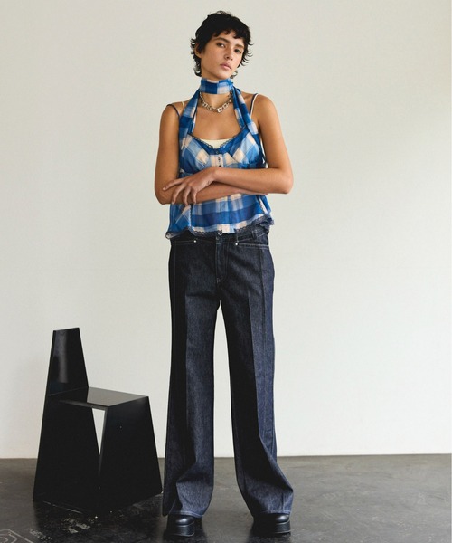 Plaid Halter Peplum Sheer Tops/チェックホルターペプラム