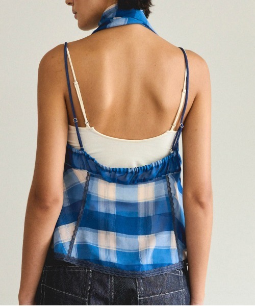 MAISON SPECIAL チェックホルターペプラムシアートップス Plaid Halter Peplum Sheer Tops/チェックホルターペプラム