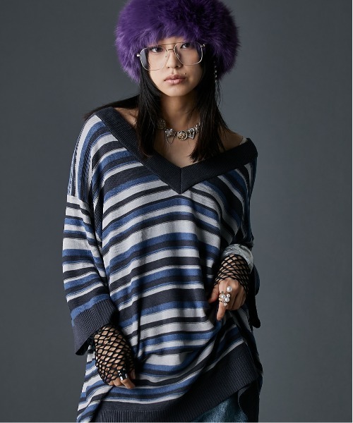 GEVS.(ジェイヴィス)の「Vネックニット<大きいサイズ有>GEVS.(ニット/セーター・レディース・ブルーグレー/ブラック・M/L/LL/3L/4L/5L)」の18枚目の写真