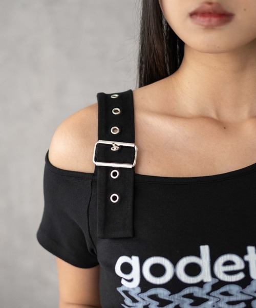 WEGO(ウィゴー)の「WEGO/ベルトワンショルグラフィックちびT(Tシャツ/カットソー・レディース・ブラック/ホワイト・FREE)」の9枚目の写真