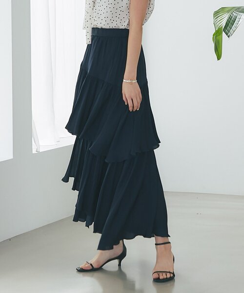 La boutique BonBon（ラブティックボンボン）の「【miki監修・3サイズあり】イレヘムティアードスカート（スカート・レディース・ネイビー/ピンク/ホワイト/ブラウン/サックスブルー/ライトグレー・38/36/34）」の8枚目の写真