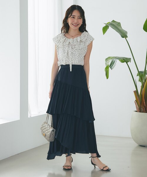 La boutique BonBon（ラブティックボンボン）の「【miki監修・3サイズあり】イレヘムティアードスカート（スカート・レディース・ネイビー/ピンク/ホワイト/ブラウン/サックスブルー/ライトグレー・38/36/34）」の10枚目の写真