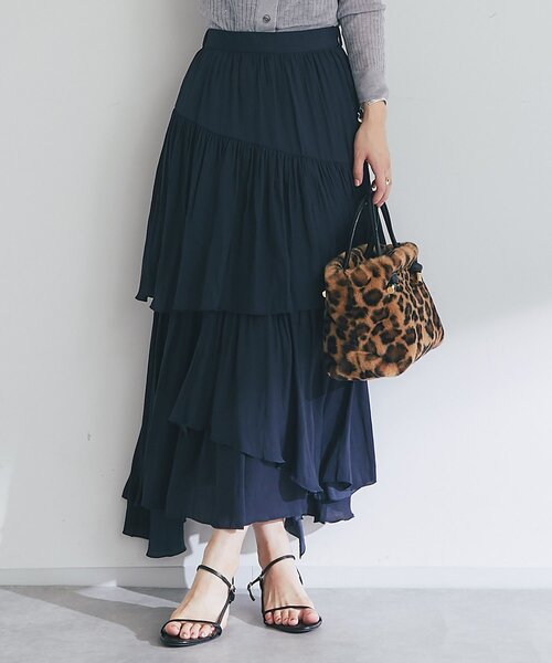 La boutique BonBon（ラブティックボンボン）の「【miki監修・3サイズあり】イレヘムティアードスカート（スカート・レディース・ネイビー/ピンク/ホワイト/ブラウン/サックスブルー/ライトグレー・38/36/34）」の11枚目の写真