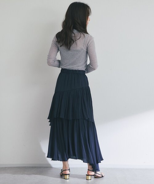 La boutique BonBon（ラブティックボンボン）の「【miki監修・3サイズあり】イレヘムティアードスカート（スカート・レディース・ネイビー/ピンク/ホワイト/ブラウン/サックスブルー/ライトグレー・38/36/34）」の14枚目の写真