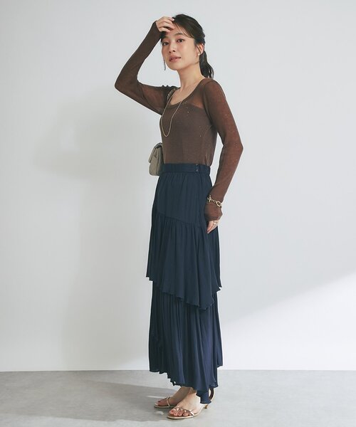 La boutique BonBon（ラブティックボンボン）の「【miki監修・3サイズあり】イレヘムティアードスカート（スカート・レディース・ネイビー/ピンク/ホワイト/ブラウン/サックスブルー/ライトグレー・38/36/34）」の16枚目の写真