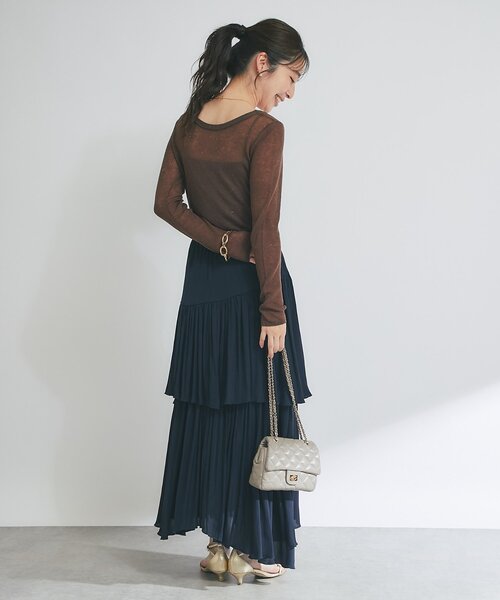 La boutique BonBon（ラブティックボンボン）の「【miki監修・3サイズあり】イレヘムティアードスカート（スカート・レディース・ネイビー/ピンク/ホワイト/ブラウン/サックスブルー/ライトグレー・38/36/34）」の17枚目の写真