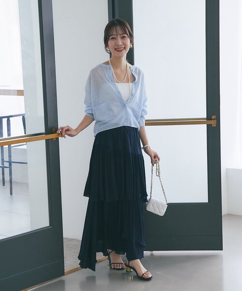 La boutique BonBon（ラブティックボンボン）の「【miki監修・3サイズあり】イレヘムティアードスカート（スカート・レディース・ネイビー/ピンク/ホワイト/ブラウン/サックスブルー/ライトグレー・38/36/34）」の20枚目の写真