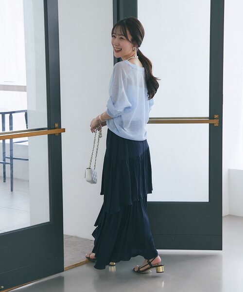La boutique BonBon（ラブティックボンボン）の「【miki監修・3サイズあり】イレヘムティアードスカート（スカート・レディース・ネイビー/ピンク/ホワイト/ブラウン/サックスブルー/ライトグレー・38/36/34）」の21枚目の写真