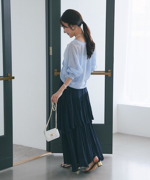 La boutique BonBon（ラブティックボンボン）の「【miki監修・3サイズあり】イレヘムティアードスカート（スカート・レディース・ネイビー/ピンク/ホワイト/ブラウン/サックスブルー/ライトグレー・38/36/34）」の22枚目の写真