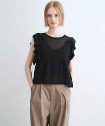 three dots | シマ―セーター ラッフルトップス(Tシャツ/カットソー)