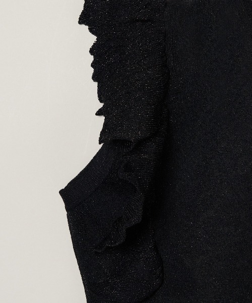 three dots(スリードッツ)の「シマ―セーター ラッフルトップス(Tシャツ/カットソー・レディース・ブラック・SMALL)」の5枚目の写真