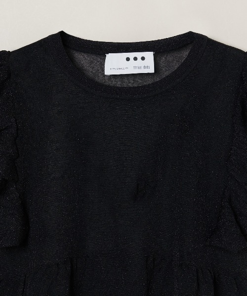 three dots(スリードッツ)の「シマ―セーター ラッフルトップス(Tシャツ/カットソー・レディース・ブラック・SMALL)」の4枚目の写真