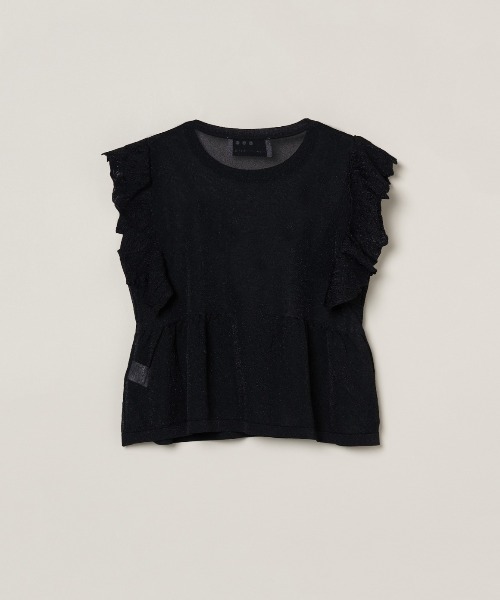 three dots(スリードッツ)の「シマ―セーター ラッフルトップス(Tシャツ/カットソー・レディース・ブラック・SMALL)」の3枚目の写真