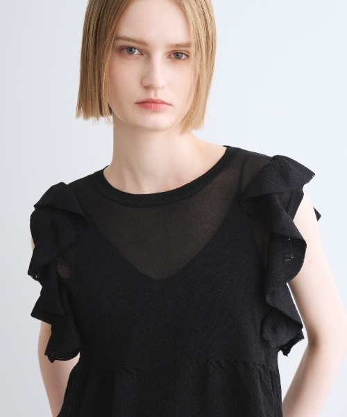 three dots(スリードッツ)の「シマ―セーター ラッフルトップス(Tシャツ/カットソー・レディース・ブラック・SMALL)」の7枚目の写真