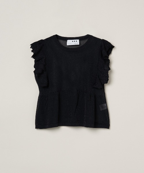 three dots(スリードッツ)の「シマ―セーター ラッフルトップス(Tシャツ/カットソー・レディース・ブラック・SMALL)」の2枚目の写真