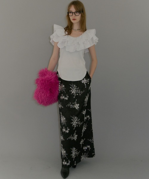 yae（ヤエ）の「Flower embroidery skirt / フラワーエンブロイダリースカート（スカート・レディース・ブラック/ホワイト・38/36）」の21枚目の写真