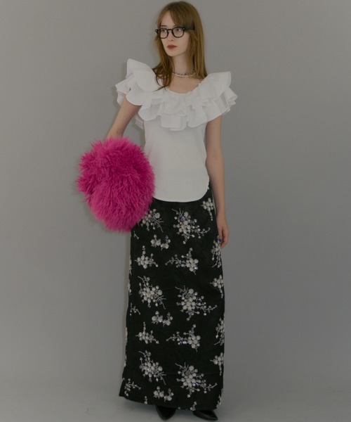 yae（ヤエ）の「Flower embroidery skirt / フラワーエンブロイダリースカート（スカート・レディース・ブラック/ホワイト・38/36）」の18枚目の写真