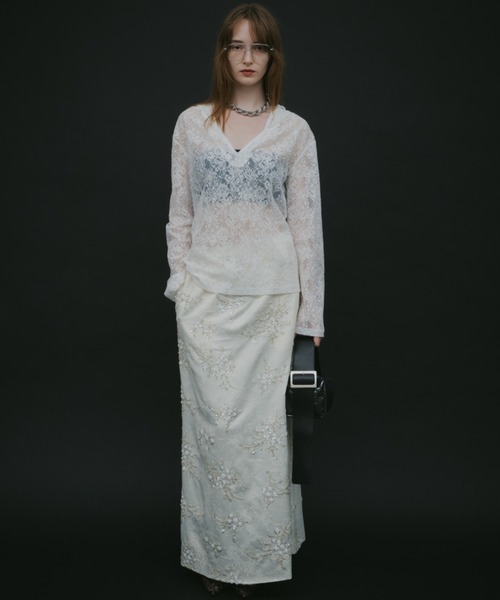 yae（ヤエ）の「Flower embroidery skirt / フラワーエンブロイダリースカート（スカート・レディース・ブラック/ホワイト・38/36）」の18枚目の写真