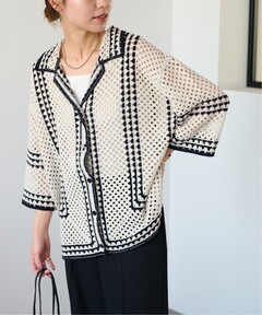 【JOURNAL STANDARD relume】クロシェ編み 半袖カーディガン JOURNAL STANDARD relume カーディガン クロシェモチーフクルー