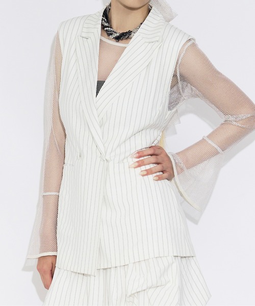 Ezick（エジック）の「Pinstripe ベルトツキジレベスト/setup対応（ベスト・レディース・オフホワイト/ブラック系その他/グレー・FREE）」の15枚目の写真