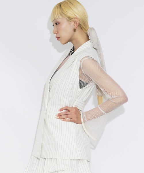 Ezick（エジック）の「Pinstripe ベルトツキジレベスト/setup対応（ベスト・レディース・オフホワイト/ブラック系その他/グレー・FREE）」の16枚目の写真