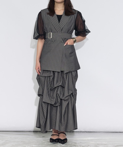 Ezick（エジック）の「Pinstripe ベルトツキジレベスト/setup対応（ベスト・レディース・オフホワイト/ブラック系その他/グレー・FREE）」の22枚目の写真