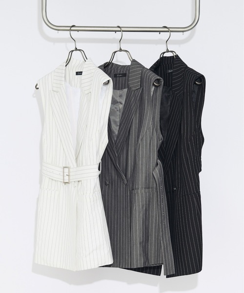 Ezick（エジック）の「Pinstripe ベルトツキジレベスト/setup対応（ベスト・レディース・オフホワイト/ブラック系その他/グレー・FREE）」の4枚目の写真