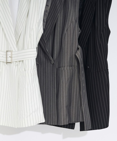 Ezick（エジック）の「Pinstripe ベルトツキジレベスト/setup対応（ベスト・レディース・オフホワイト/ブラック系その他/グレー・FREE）」の8枚目の写真