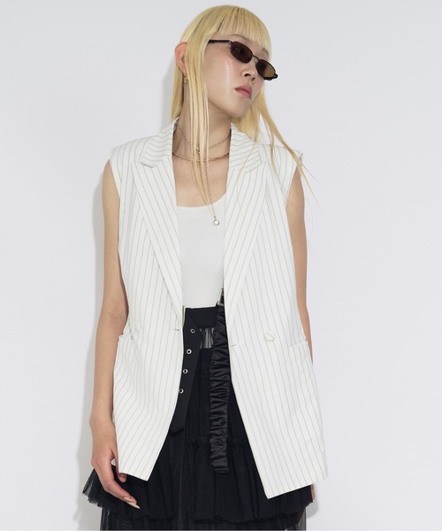 Ezick（エジック）の「Pinstripe ベルトツキジレベスト/setup対応（ベスト・レディース・オフホワイト/ブラック系その他/グレー・FREE）」の14枚目の写真