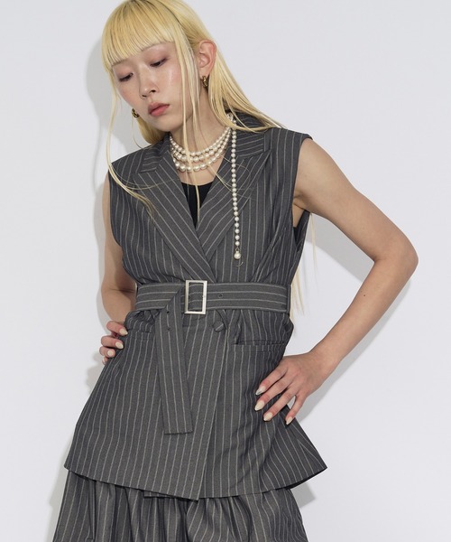 Pinstripe ベルトツキジレベスト/setup対応（ベスト）｜Ezick