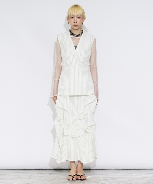 Ezick（エジック）の「Pinstripe ベルトツキジレベスト/setup対応（ベスト・レディース・オフホワイト/ブラック系その他/グレー・FREE）」の18枚目の写真