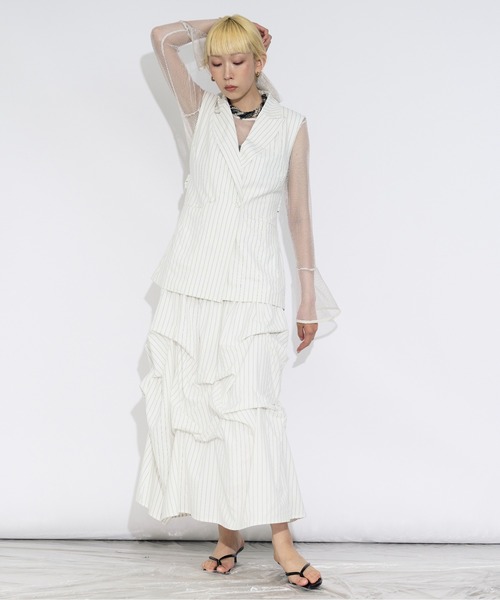 Ezick（エジック）の「Pinstripe ベルトツキジレベスト/setup対応（ベスト・レディース・オフホワイト/ブラック系その他/グレー・FREE）」の19枚目の写真