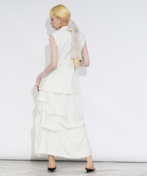 Ezick（エジック）の「Pinstripe ベルトツキジレベスト/setup対応（ベスト・レディース・オフホワイト/ブラック系その他/グレー・FREE）」の13枚目の写真