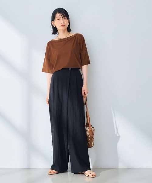 CROSS FUNCTION（クロスファンクション）の「《UV/撥水》エブ楽 ラップワイドパンツ【CROSS FUNCTION/クロスファンクション】（その他パンツ・レディース・ベージュ/ブラック・LL/M/L）」の3枚目の写真