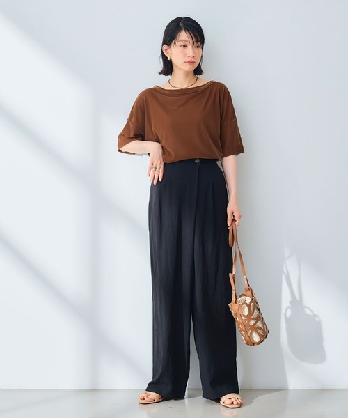 CROSS FUNCTION（クロスファンクション）の「《UV/撥水》エブ楽 ラップワイドパンツ【CROSS FUNCTION/クロスファンクション】（その他パンツ・レディース・ベージュ/ブラック・LL/M/L）」の4枚目の写真