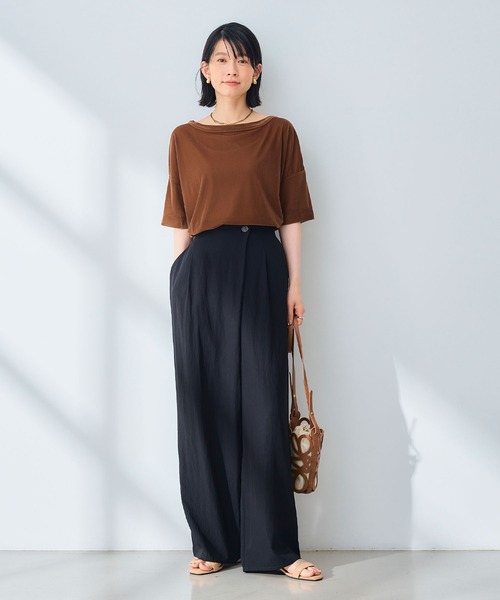 CROSS FUNCTION（クロスファンクション）の「《UV/撥水》エブ楽 ラップワイドパンツ【CROSS FUNCTION/クロスファンクション】（その他パンツ・レディース・ベージュ/ブラック・LL/M/L）」の5枚目の写真