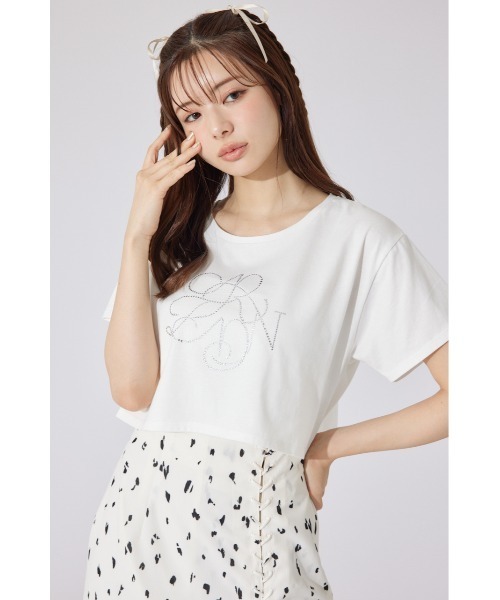 tシャツ 「AKB48 千葉恵里さん着用」ラインストーンロゴTシャツ 夏服 半袖 レディース AKB48 千葉恵里さん着用】ラインストーンロゴTシャツ 夏服 半袖