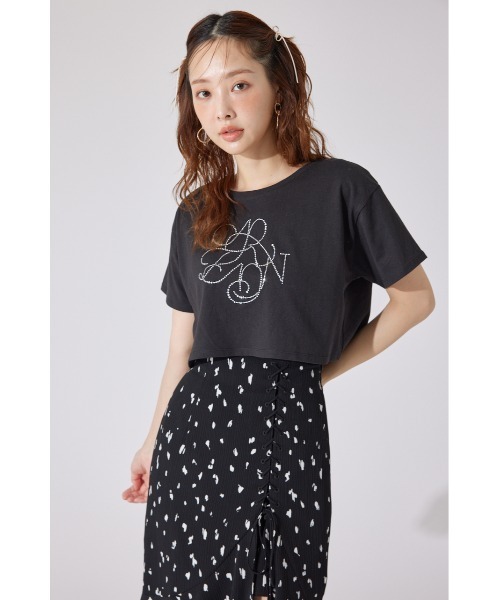 rienda（リエンダ）の「【AKB48 千葉恵里さん着用】ラインストーンロゴTシャツ 夏服 半袖（Tシャツ/カットソー・レディース・ホワイト/ブラック/ライトピンク・FREE）」の15枚目の写真