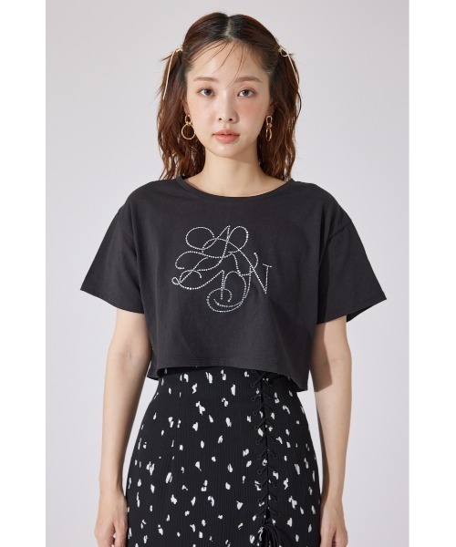 tシャツ 「AKB48 千葉恵里さん着用」ラインストーンロゴTシャツ 夏服 半袖 レディース AKB48 千葉恵里さん着用】ラインストーンロゴTシャツ 夏服 半袖