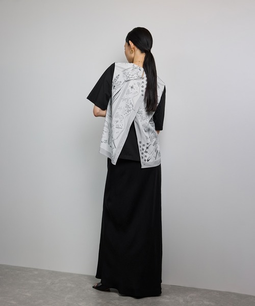 tシャツ 「洗える」「YUKO SAEKI for ROPE’・コラボ」スカーフ柄プリント Aラインカットソー レディース ROPE' tシャツ 「洗える」「YUKO SAEKI for ROPE'・コラボ
