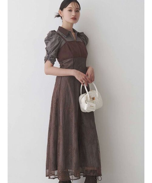 MERCURYDUO（マーキュリーデュオ）の「ダブルカラービスチェドッキングパワショルシャツワンピース（ワンピース・レディース・ブラウン/ベージュ/ライトブルー・SMALL/MEDIUM）」の2枚目の写真