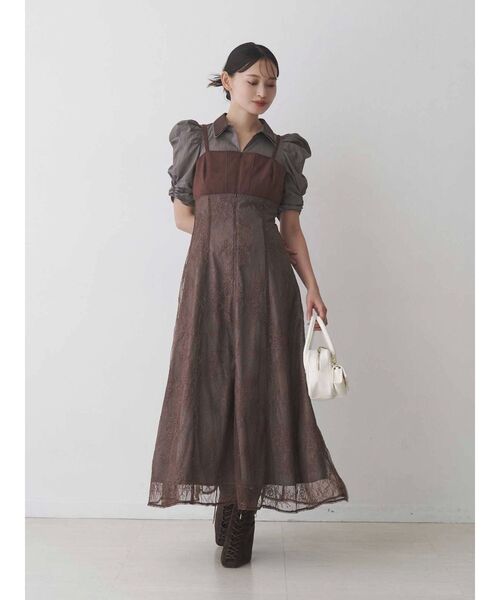 MERCURYDUO（マーキュリーデュオ）の「ダブルカラービスチェドッキングパワショルシャツワンピース（ワンピース・レディース・ブラウン/ベージュ/ライトブルー・SMALL/MEDIUM）」の5枚目の写真