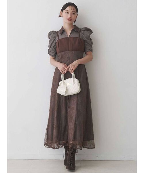 MERCURYDUO（マーキュリーデュオ）の「ダブルカラービスチェドッキングパワショルシャツワンピース（ワンピース・レディース・ブラウン/ベージュ/ライトブルー・SMALL/MEDIUM）」の7枚目の写真