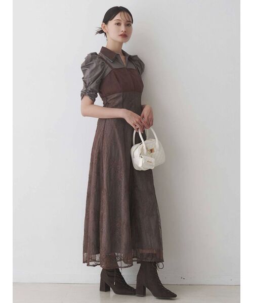 MERCURYDUO（マーキュリーデュオ）の「ダブルカラービスチェドッキングパワショルシャツワンピース（ワンピース・レディース・ブラウン/ベージュ/ライトブルー・SMALL/MEDIUM）」の8枚目の写真