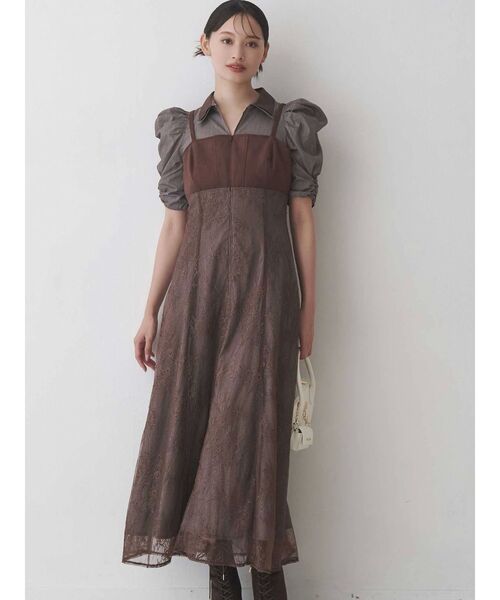 MERCURYDUO（マーキュリーデュオ）の「ダブルカラービスチェドッキングパワショルシャツワンピース（ワンピース・レディース・ブラウン/ベージュ/ライトブルー・SMALL/MEDIUM）」の9枚目の写真