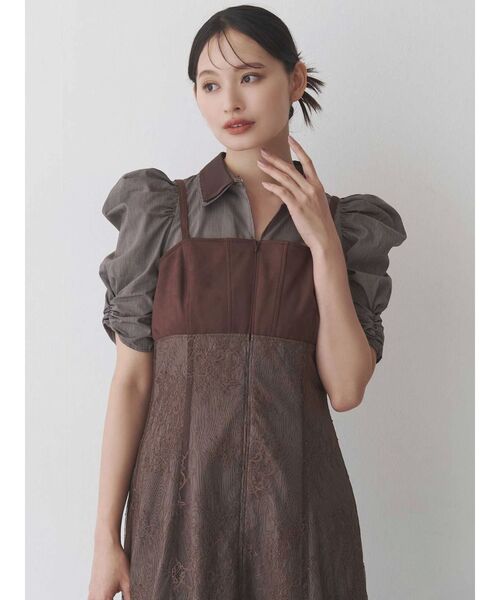 MERCURYDUO（マーキュリーデュオ）の「ダブルカラービスチェドッキングパワショルシャツワンピース（ワンピース・レディース・ブラウン/ベージュ/ライトブルー・SMALL/MEDIUM）」の10枚目の写真