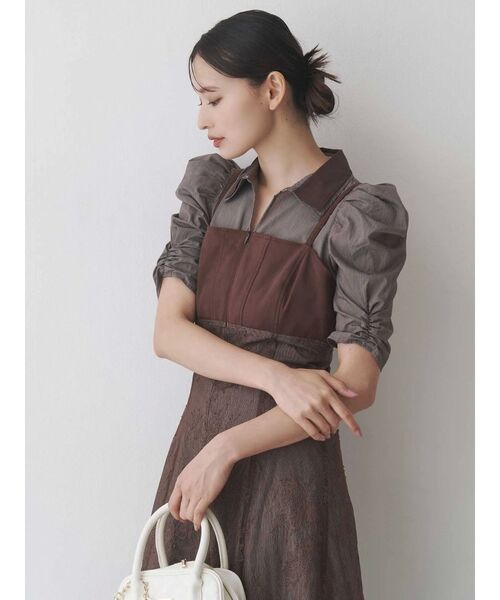 MERCURYDUO（マーキュリーデュオ）の「ダブルカラービスチェドッキングパワショルシャツワンピース（ワンピース・レディース・ブラウン/ベージュ/ライトブルー・SMALL/MEDIUM）」の11枚目の写真