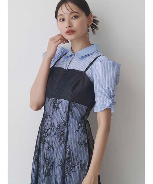 MERCURYDUO（マーキュリーデュオ）の「ダブルカラービスチェドッキングパワショルシャツワンピース（ワンピース・レディース・ブラウン/ベージュ/ライトブルー・SMALL/MEDIUM）」の17枚目の写真