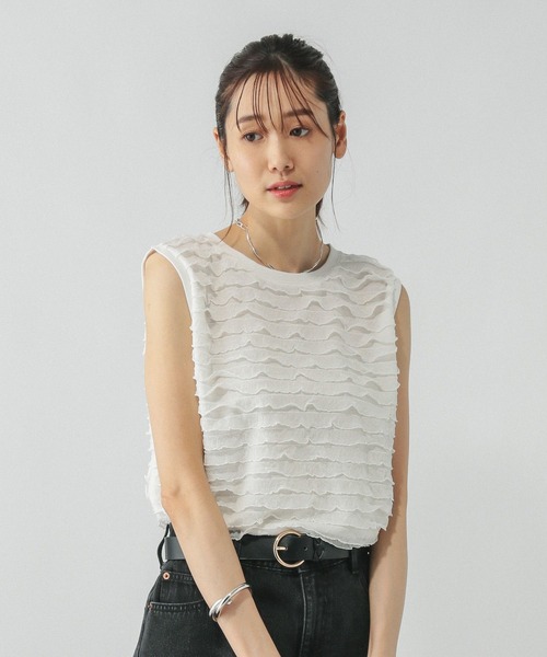 GLOBAL WORK(グローバルワーク)の「ティアードフリルノースリーブ/577912(Tシャツ/カットソー・レディース・グリーン系その他3/ブラック/オフホワイト・LARGE/MEDIUM)」の6枚目の写真